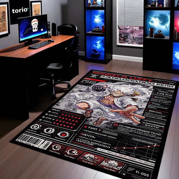 Anime Bounty Poster Area Rug | Gear 5 Luffy Floor Mat | One Piece Wanted Style Rug | Anime Carpet for Gaming Room, Bedroom & Otaku Decor