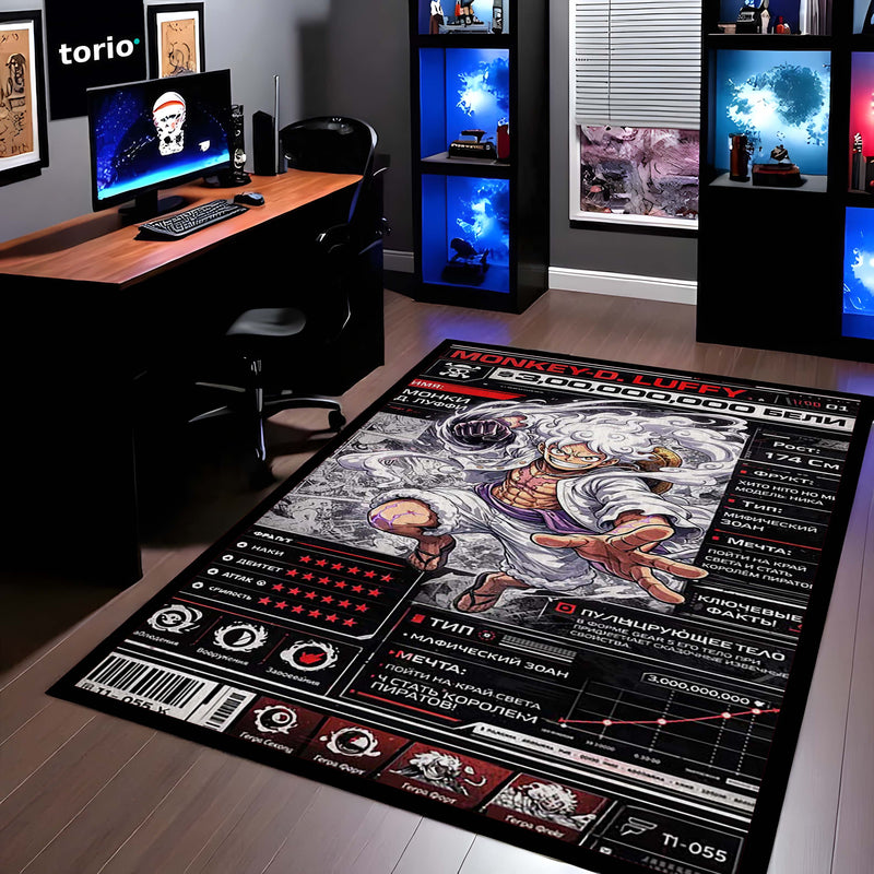 Anime Bounty Poster Area Rug | Gear 5 Luffy Floor Mat | One Piece Wanted Style Rug | Anime Carpet for Gaming Room, Bedroom & Otaku Decor