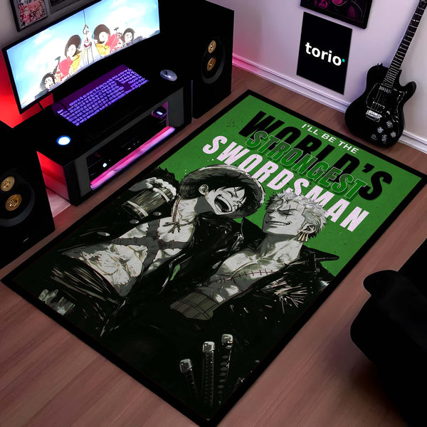 Anime Brothers Area Rug | Luffy Zoro Inspired Floor Mat | One Piece Anime Carpet | Pirate Theme Rug for Gaming Room, Bedroom & Otaku Decor