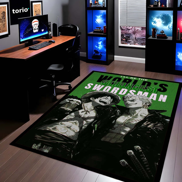 Anime Brothers Area Rug | Luffy Zoro Inspired Floor Mat | One Piece Anime Carpet | Pirate Theme Rug for Gaming Room, Bedroom & Otaku Decor