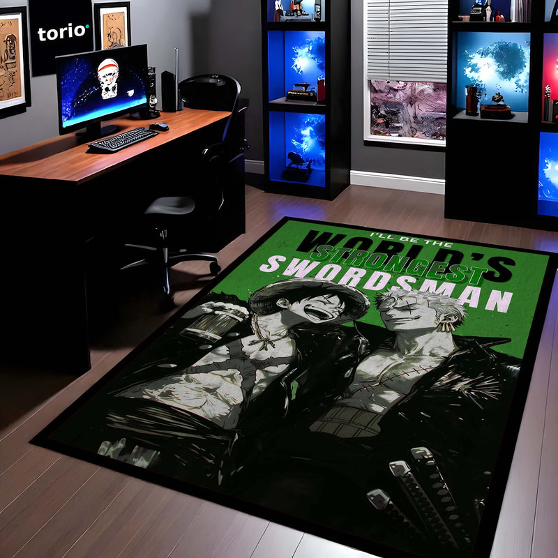 Anime Brothers Area Rug | Luffy Zoro Inspired Floor Mat | One Piece Anime Carpet | Pirate Theme Rug for Gaming Room, Bedroom & Otaku Decor