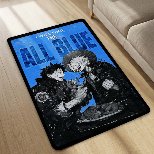Anime Duo Area Rug | Luffy Sanji Inspired Floor Mat | One Piece Blue Theme Rug | Pirate Anime Carpet for Gaming Room, Bedroom & Otaku Decor