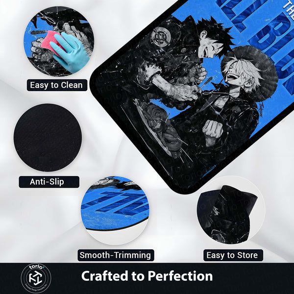 Anime Duo Area Rug | Luffy Sanji Inspired Floor Mat | One Piece Blue Theme Rug | Pirate Anime Carpet for Gaming Room, Bedroom & Otaku Decor