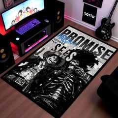 Anime Pirate Area Rug | Luffy Brook Inspired Floor Mat | One Piece Promise Across Seas Rug | Anime Carpet for Gaming Room, Bedroom & Otaku Decor