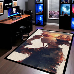 Monkey D Luffy Anime Area Rug | One Piece Sunset Art Floor Mat | Straw Hat Pirate Aesthetic Rug for Bedroom, Gaming Room & Otaku Decor