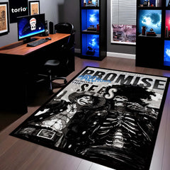 Anime Pirate Area Rug | Luffy Brook Inspired Floor Mat | One Piece Promise Across Seas Rug | Anime Carpet for Gaming Room, Bedroom & Otaku Decor