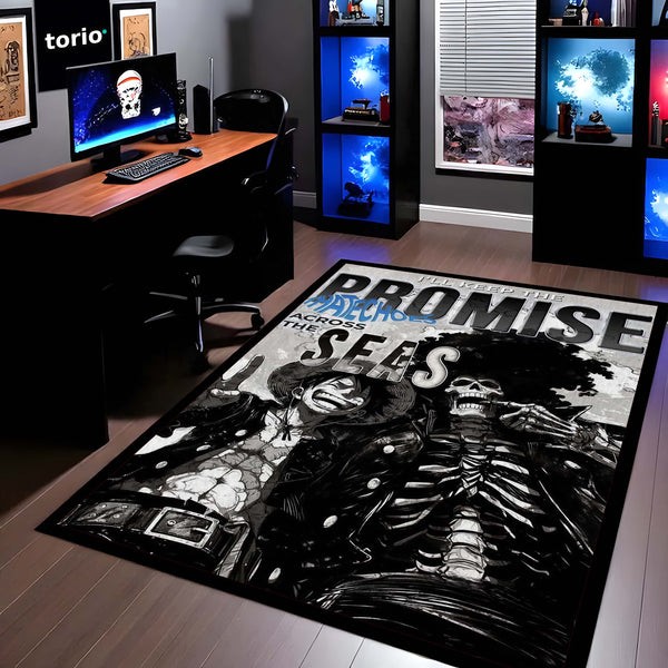 Anime Pirate Area Rug | Luffy Brook Inspired Floor Mat | One Piece Promise Across Seas Rug | Anime Carpet for Gaming Room, Bedroom & Otaku Decor