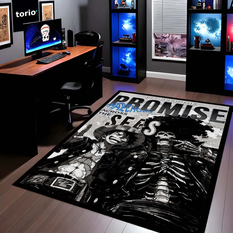 Anime Pirate Area Rug | Luffy Brook Inspired Floor Mat | One Piece Promise Across Seas Rug | Anime Carpet for Gaming Room, Bedroom & Otaku Decor