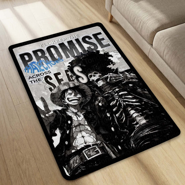 Anime Pirate Area Rug | Luffy Brook Inspired Floor Mat | One Piece Promise Across Seas Rug | Anime Carpet for Gaming Room, Bedroom & Otaku Decor