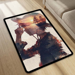 Monkey D Luffy Anime Area Rug | One Piece Sunset Art Floor Mat | Straw Hat Pirate Aesthetic Rug for Bedroom, Gaming Room & Otaku Decor