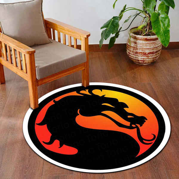 Mortal Kombat Dragon Logo Round Rug | Gaming Floor Mat | Anti-Slip 3 mm Absorbent Circle Rug for Bedroom, Gaming Setup & Retro Arcade Fans