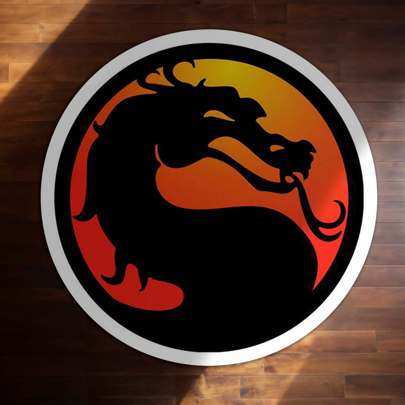 Mortal Kombat Dragon Logo Round Rug | Gaming Floor Mat | Anti-Slip 3 mm Absorbent Circle Rug for Bedroom, Gaming Setup & Retro Arcade Fans