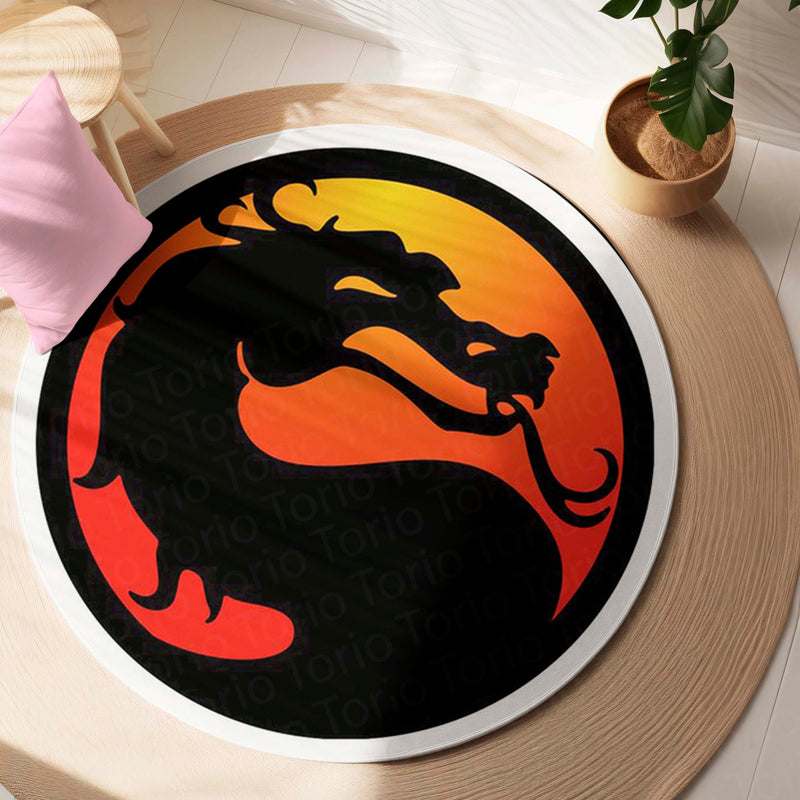 Mortal Kombat Dragon Logo Round Rug | Gaming Floor Mat | Anti-Slip 3 mm Absorbent Circle Rug for Bedroom, Gaming Setup & Retro Arcade Fans