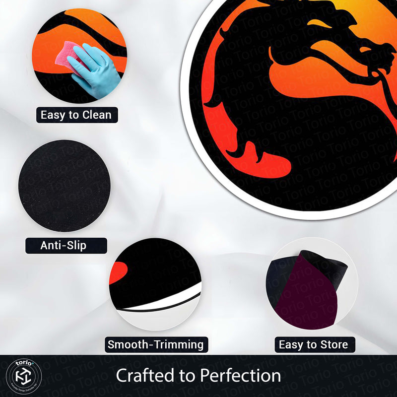 Mortal Kombat Dragon Logo Round Rug | Gaming Floor Mat | Anti-Slip 3 mm Absorbent Circle Rug for Bedroom, Gaming Setup & Retro Arcade Fans
