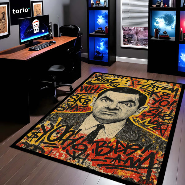 Mr. Bean Iconic Comedy Area Rug | Nostalgic Rowan Atkinson Character Floor Mat | Fun & Quirky Decor for Entertainment Rooms, Dorms & Retro TV Fans