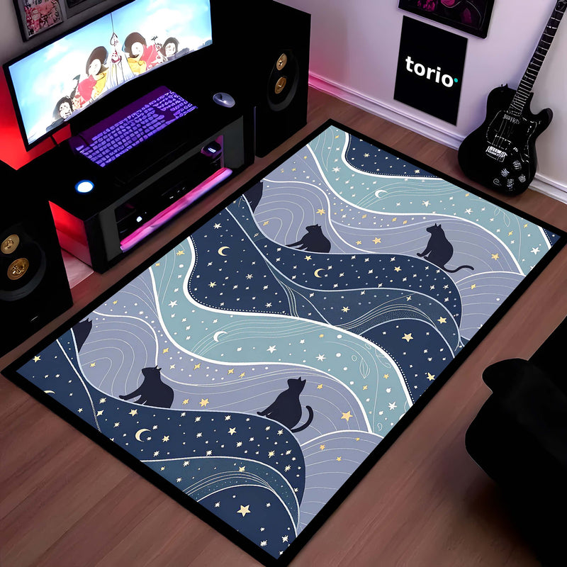 Mystic Droplet Cat Area Rug | Surreal Feline Art Floor Mat | Modern Fantasy Decorative Rug for Bedroom, Gaming Room & Living Room Decor