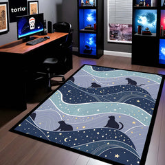 Mystic Droplet Cat Area Rug | Surreal Feline Art Floor Mat | Modern Fantasy Decorative Rug for Bedroom, Gaming Room & Living Room Decor