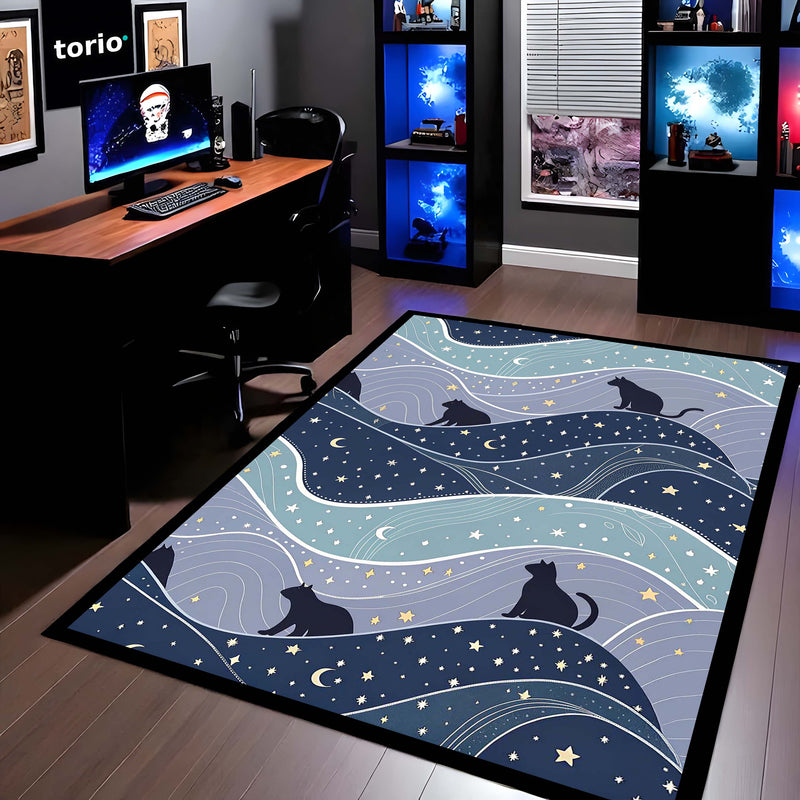 Mystic Droplet Cat Area Rug | Surreal Feline Art Floor Mat | Modern Fantasy Decorative Rug for Bedroom, Gaming Room & Living Room Decor