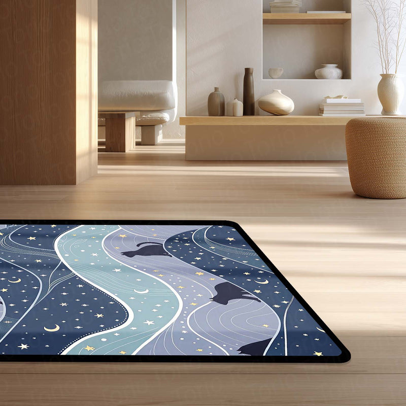 Mystic Droplet Cat Area Rug | Surreal Feline Art Floor Mat | Modern Fantasy Decorative Rug for Bedroom, Gaming Room & Living Room Decor