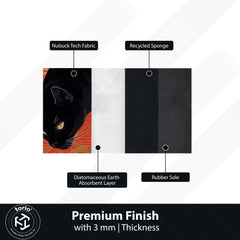 Black Cat Japanese Art Area Rug | Aesthetic Animal Floor Mat | Koi Wave Style Rug | Modern Decorative Carpet for Bedroom, Living Room & Gaming Setup