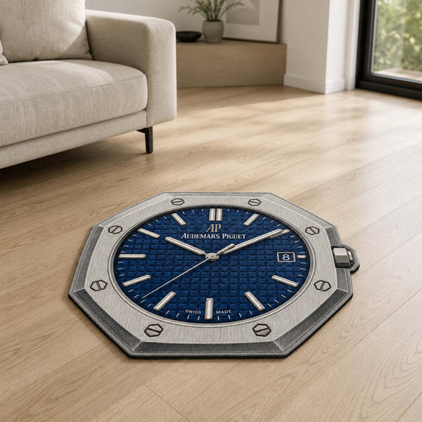 Luxury Audemars Piguet Royal Oak Blue Dial Flat Rug | Octagonal Watch Face Area Rug | Premium Luxury Timepiece Floor Mat for Bedroom, Gaming Room & Collector Décor