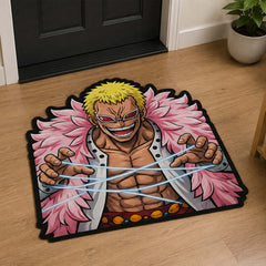 Donquixote Doflamingo Cut-out Flat Rug | One Piece Heavenly Demon Anime Floor Rug | Premium Villain Gaming Room Decor