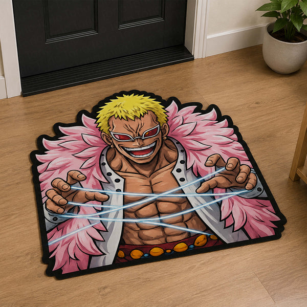 Donquixote Doflamingo Cut-out Flat Rug | One Piece Heavenly Demon Anime Floor Rug | Premium Villain Gaming Room Decor
