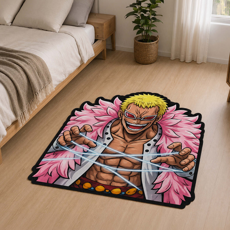 Donquixote Doflamingo Cut-out Flat Rug | One Piece Heavenly Demon Anime Floor Rug | Premium Villain Gaming Room Decor