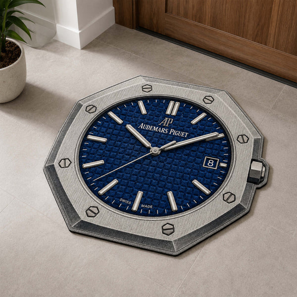 Luxury Audemars Piguet Royal Oak Blue Dial Flat Rug | Octagonal Watch Face Area Rug | Premium Luxury Timepiece Floor Mat for Bedroom, Gaming Room & Collector Décor