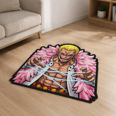 Donquixote Doflamingo Cut-out Flat Rug | One Piece Heavenly Demon Anime Floor Rug | Premium Villain Gaming Room Decor