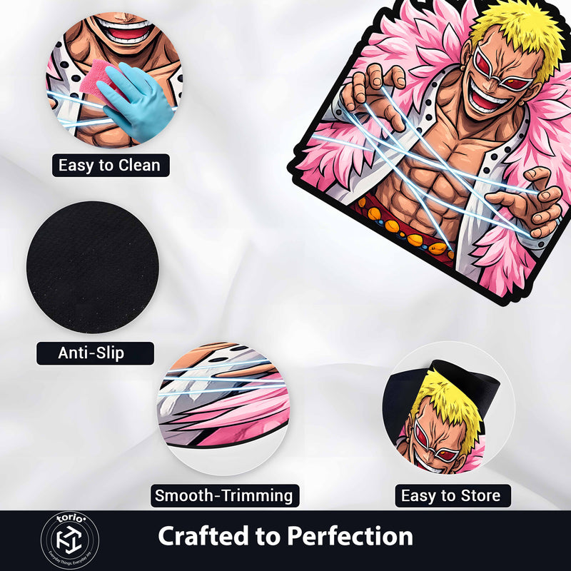 Donquixote Doflamingo Cut-out Flat Rug | One Piece Heavenly Demon Anime Floor Rug | Premium Villain Gaming Room Decor