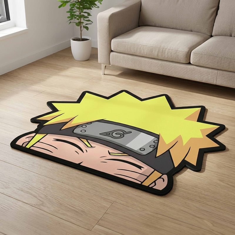 Naruto Uzumaki Headband Anime Floor Mat (3 mm Thick) | Naruto Face Cut-Out Rug for Bedroom, Gaming Room & Otaku Home Decor