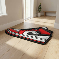 Air Jordan 1 Sneaker Art Floor Mat (3 mm Thick) | Iconic Red White High-Top Shoe Rug for Bedroom, Sneaker Room & Streetwear Home Decor