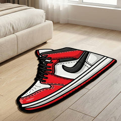 Air Jordan 1 Sneaker Art Floor Mat (3 mm Thick) | Iconic Red White High-Top Shoe Rug for Bedroom, Sneaker Room & Streetwear Home Decor