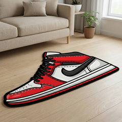 Air Jordan 1 Sneaker Art Floor Mat (3 mm Thick) | Iconic Red White High-Top Shoe Rug for Bedroom, Sneaker Room & Streetwear Home Decor