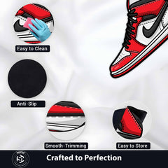 Air Jordan 1 Sneaker Art Floor Mat (3 mm Thick) | Iconic Red White High-Top Shoe Rug for Bedroom, Sneaker Room & Streetwear Home Decor