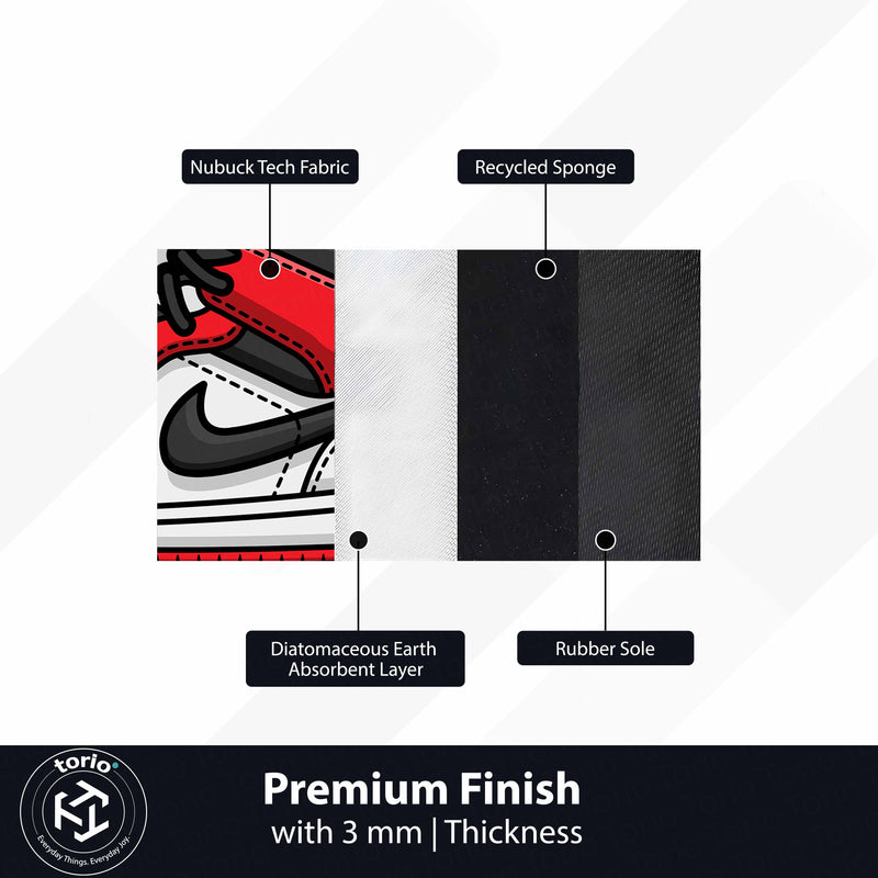 Air Jordan 1 Sneaker Art Floor Mat (3 mm Thick) | Iconic Red White High-Top Shoe Rug for Bedroom, Sneaker Room & Streetwear Home Decor