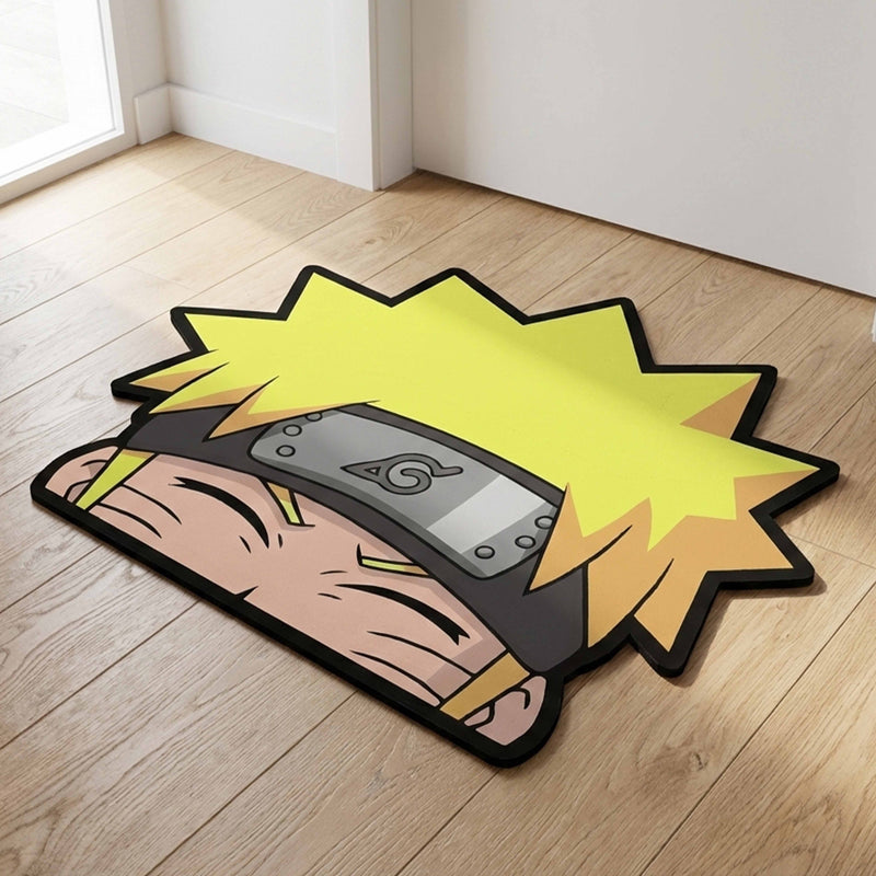 Naruto Uzumaki Headband Anime Floor Mat (3 mm Thick) | Naruto Face Cut-Out Rug for Bedroom, Gaming Room & Otaku Home Decor