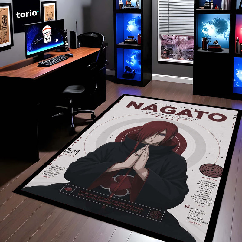 Naruto Nagato (Pain) Anime Character Flat Rug | Akatsuki Leader Nagato Art Flat Rug | Premium Anime Gaming Room Floor Decor