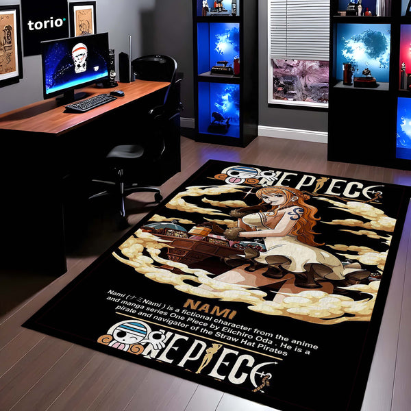Nami One Piece Anime Area Rug | Straw Hat Pirates Navigator Floor Mat | Nami Anime Aesthetic Rug for Bedroom, Gaming Room & Otaku Decor