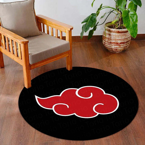 Akatsuki Cloud Round Rug | Naruto Anime Floor Mat | Anti-Slip 3 mm Absorbent Circle Rug for Bedroom, Gaming Room & Anime Fans