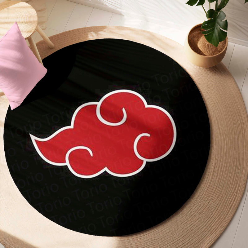 Akatsuki Cloud Round Rug | Naruto Anime Floor Mat | Anti-Slip 3 mm Absorbent Circle Rug for Bedroom, Gaming Room & Anime Fans
