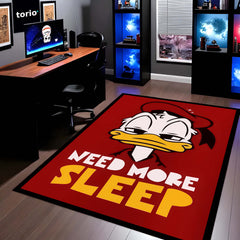 Need More Sleep Donald Duck Cartoon Area Flat Rug | Funny Sleep Quote Cartoon Character Area Flat Rug | Premium Bedroom & Gaming Room Floor Decor