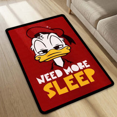Need More Sleep Donald Duck Cartoon Area Flat Rug | Funny Sleep Quote Cartoon Character Area Flat Rug | Premium Bedroom & Gaming Room Floor Decor