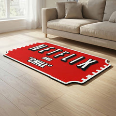 Movie Night Quote Floor Mat (3 mm Thick) | “Binge & Chill” Streaming Room Rug for Living Room, Bedroom & Entertainment Decor