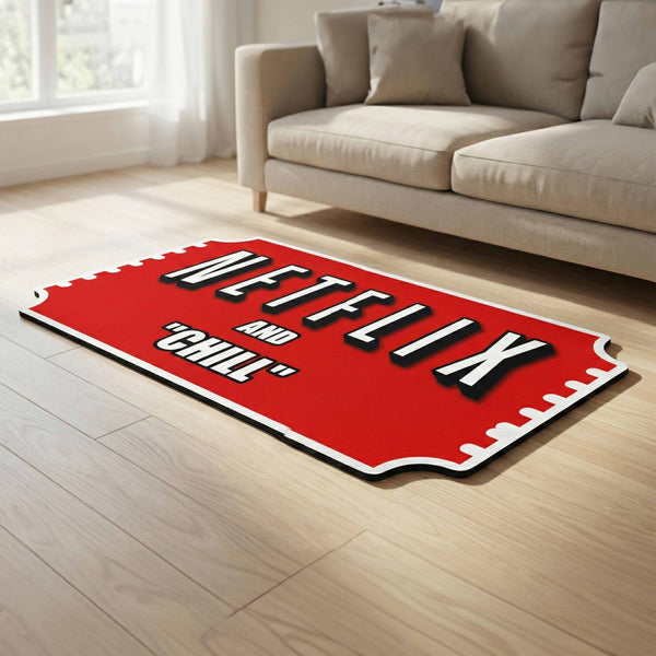 Movie Night Quote Floor Mat (3 mm Thick) | “Binge & Chill” Streaming Room Rug for Living Room, Bedroom & Entertainment Decor