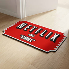Movie Night Quote Floor Mat (3 mm Thick) | “Binge & Chill” Streaming Room Rug for Living Room, Bedroom & Entertainment Decor