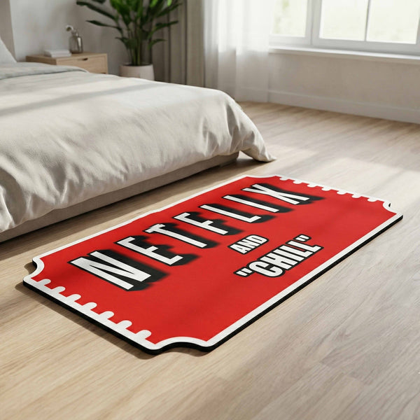 Movie Night Quote Floor Mat (3 mm Thick) | “Binge & Chill” Streaming Room Rug for Living Room, Bedroom & Entertainment Decor