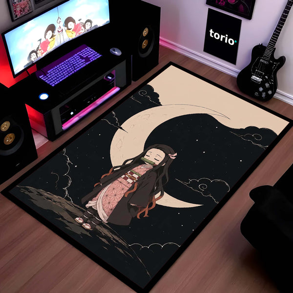 Nezuko Kamado Demon Slayer Area Flat Rug | Moonlit Anime Area Flat Rug | Premium Anime Bedroom & Gaming Room Floor Decor