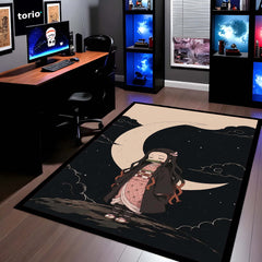 Nezuko Kamado Demon Slayer Area Flat Rug | Moonlit Anime Area Flat Rug | Premium Anime Bedroom & Gaming Room Floor Decor